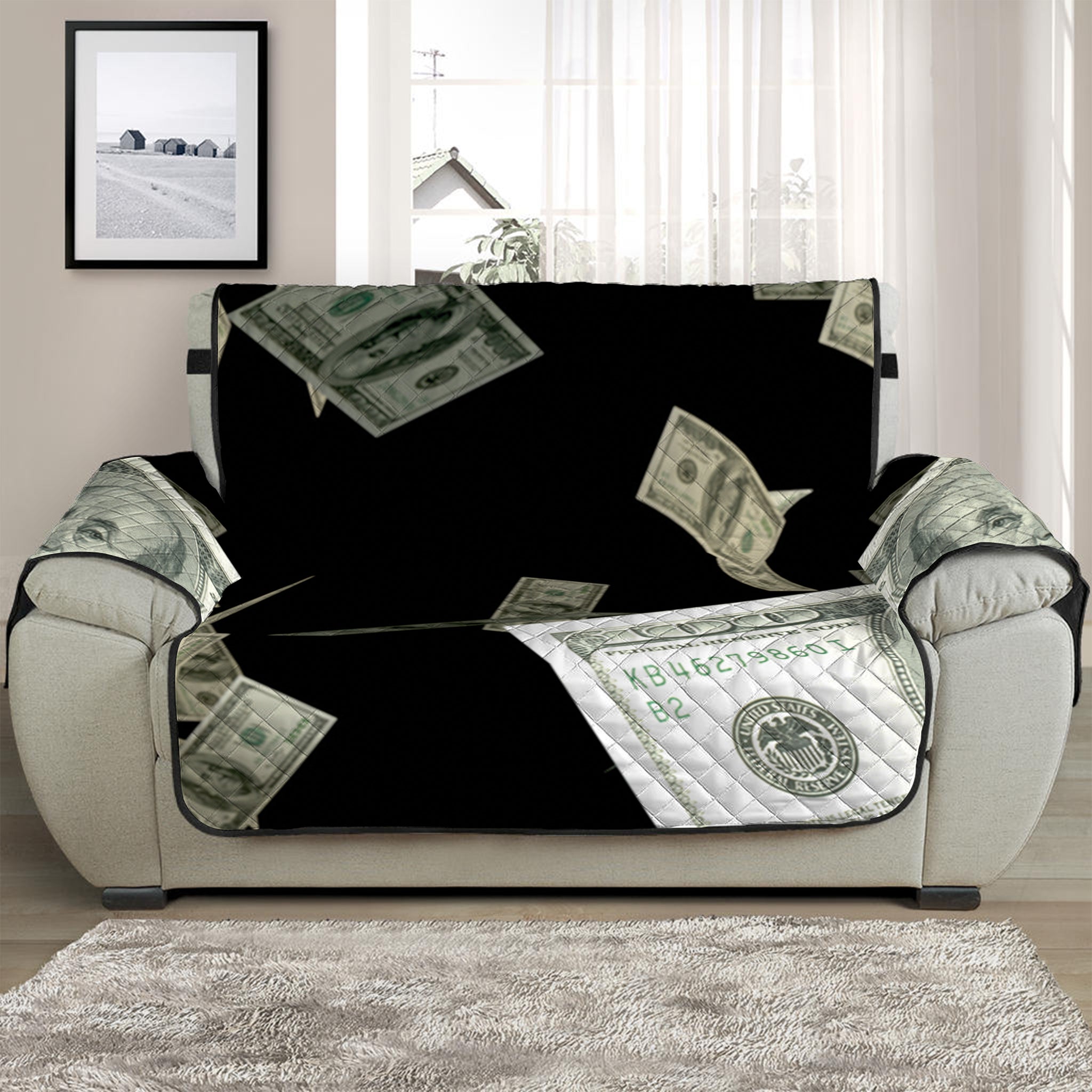 Flying US Dollar Print Half Sofa Protector