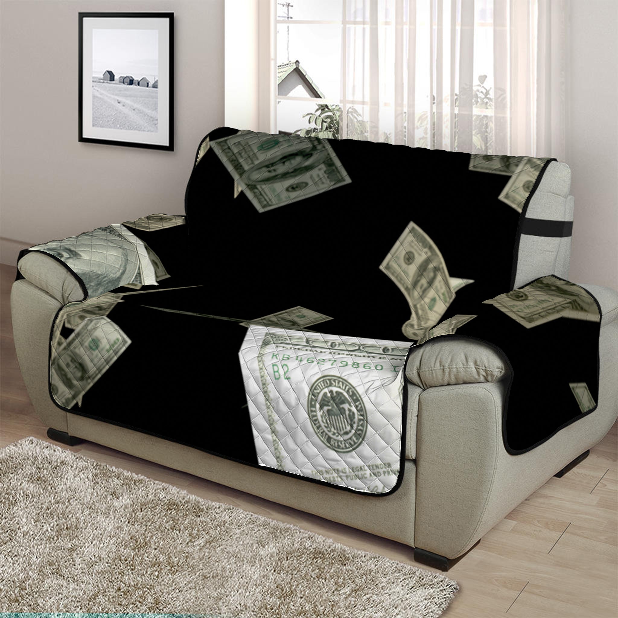 Flying US Dollar Print Half Sofa Protector