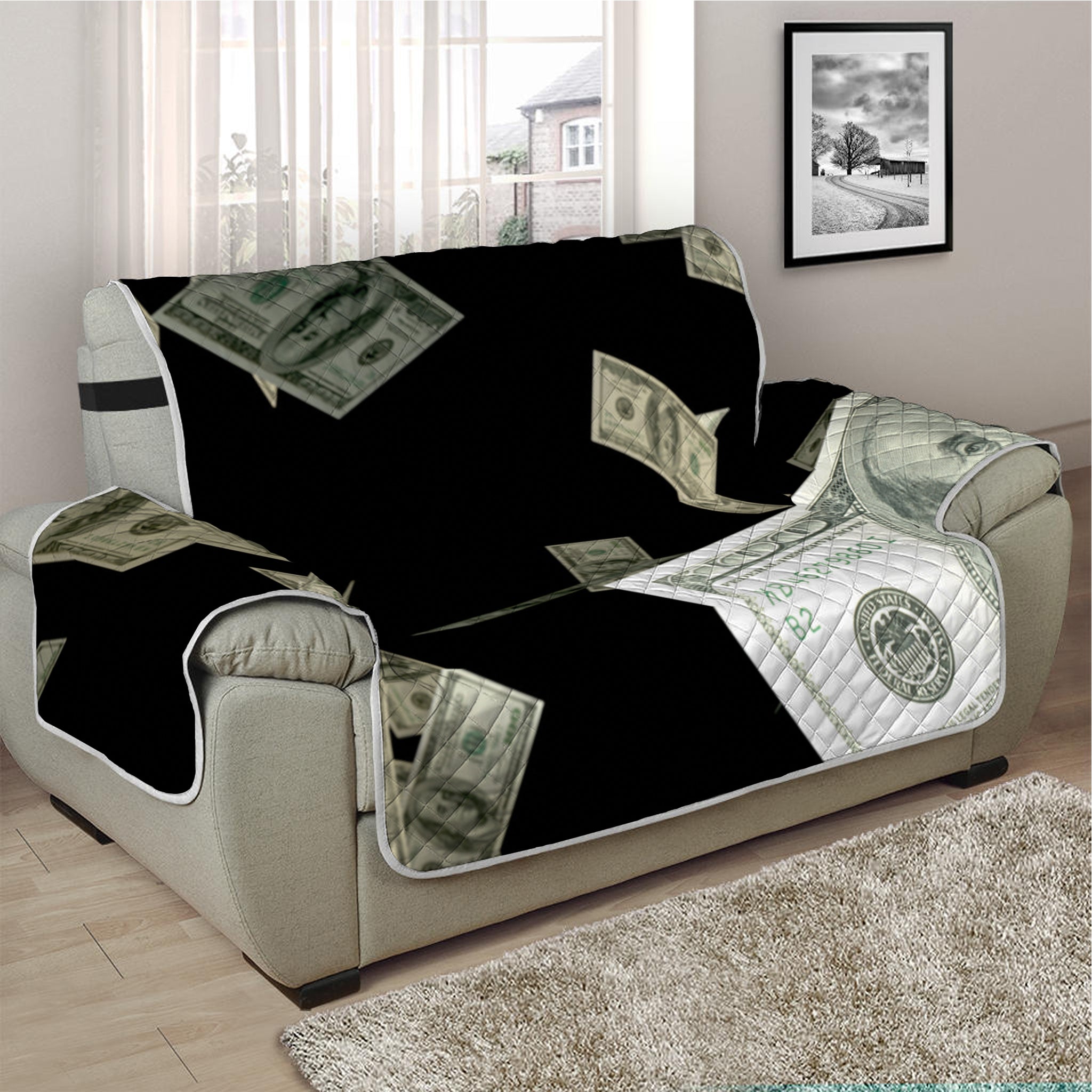 Flying US Dollar Print Half Sofa Protector