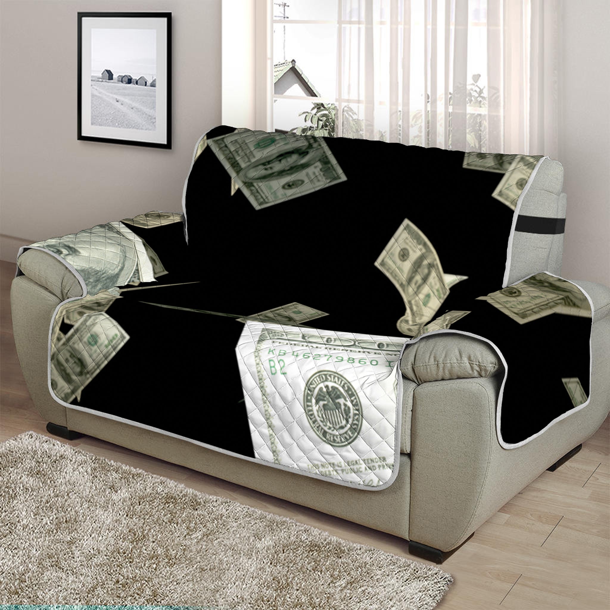 Flying US Dollar Print Half Sofa Protector