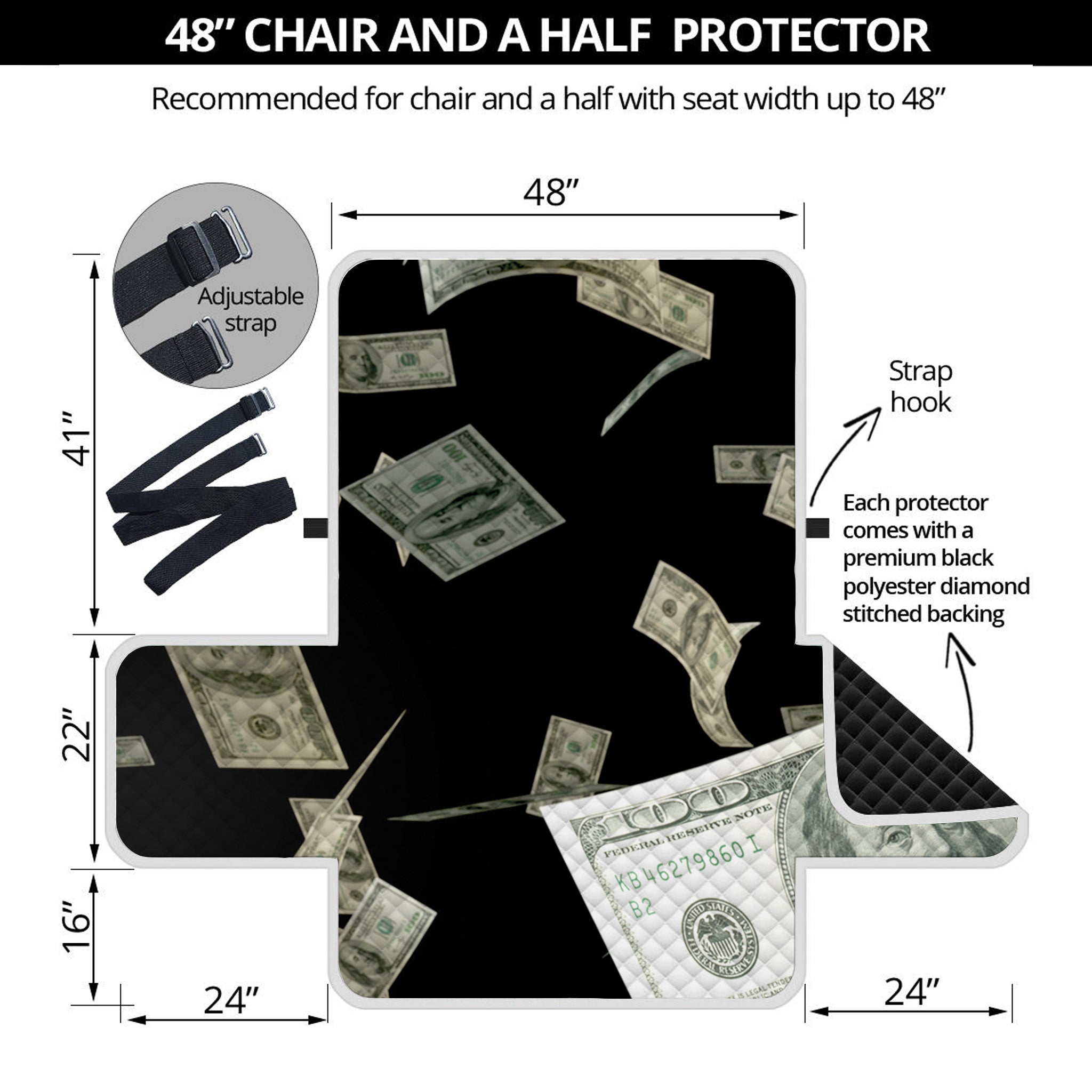 Flying US Dollar Print Half Sofa Protector