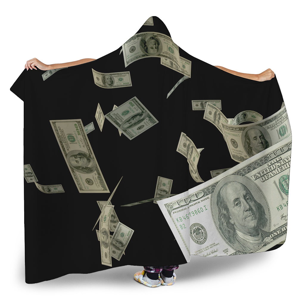 Flying US Dollar Print Hooded Blanket