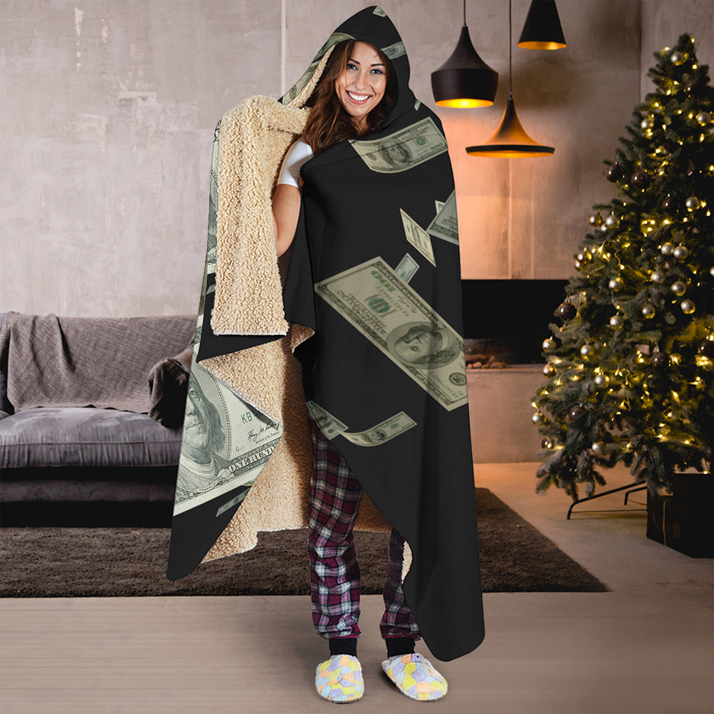 Flying US Dollar Print Hooded Blanket