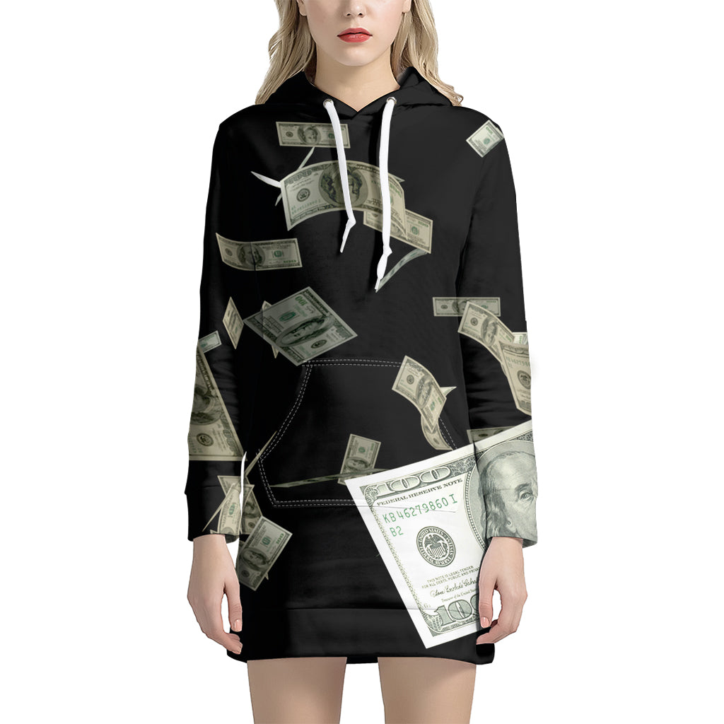 Flying US Dollar Print Hoodie Dress