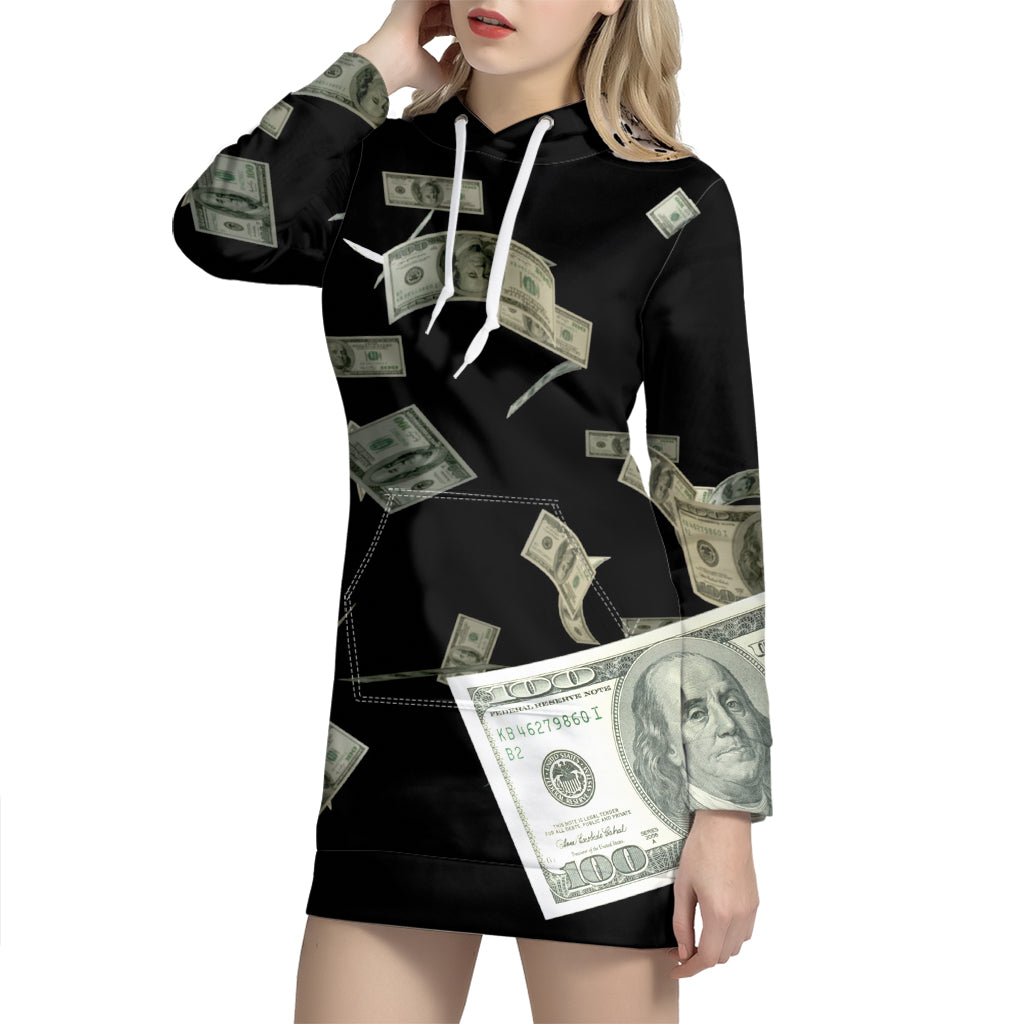 Flying US Dollar Print Hoodie Dress