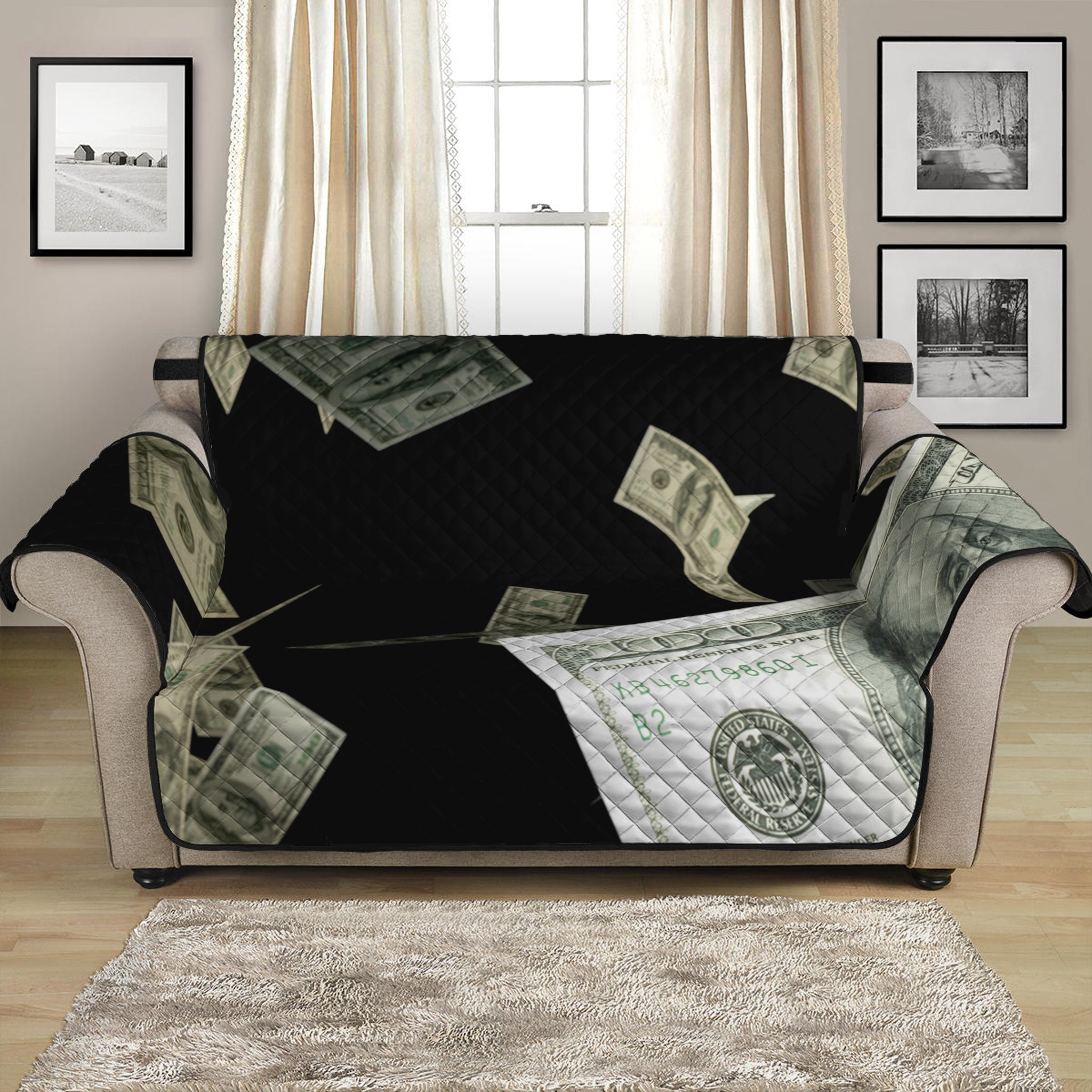 Flying US Dollar Print Loveseat Protector