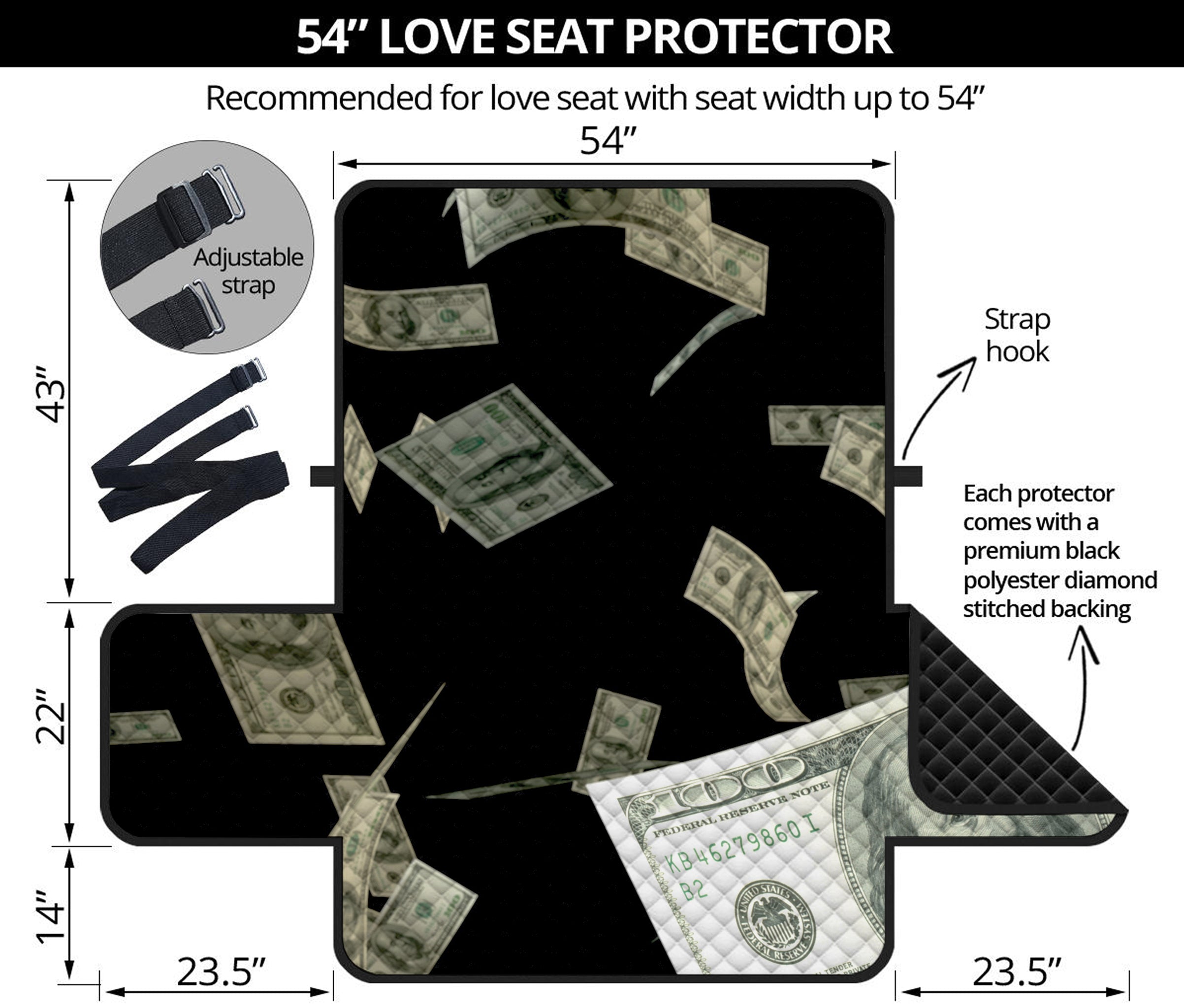 Flying US Dollar Print Loveseat Protector