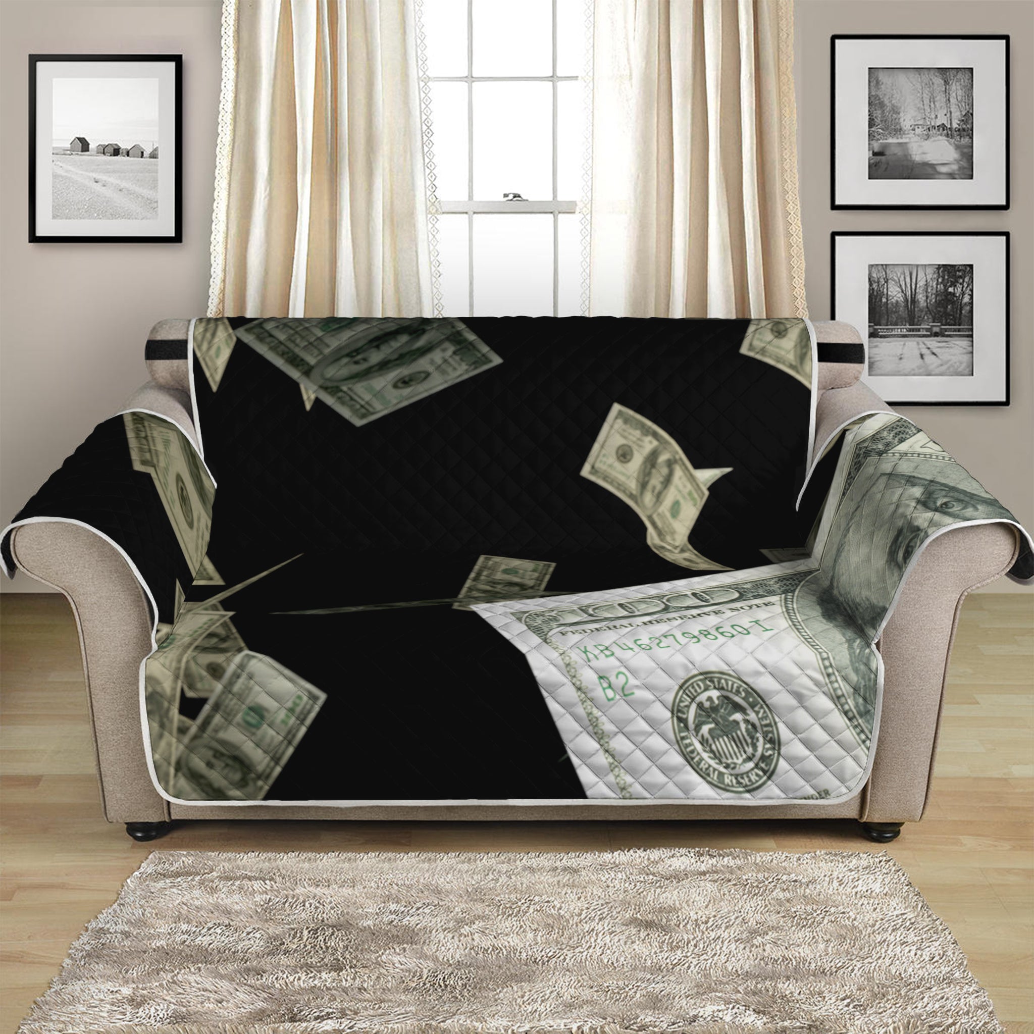 Flying US Dollar Print Loveseat Protector