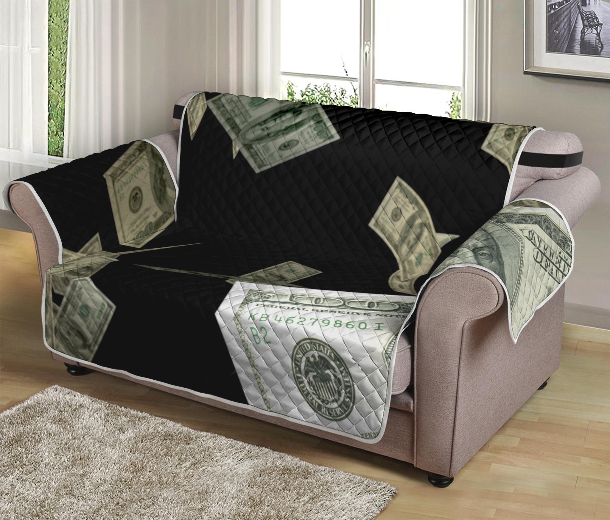 Flying US Dollar Print Loveseat Protector