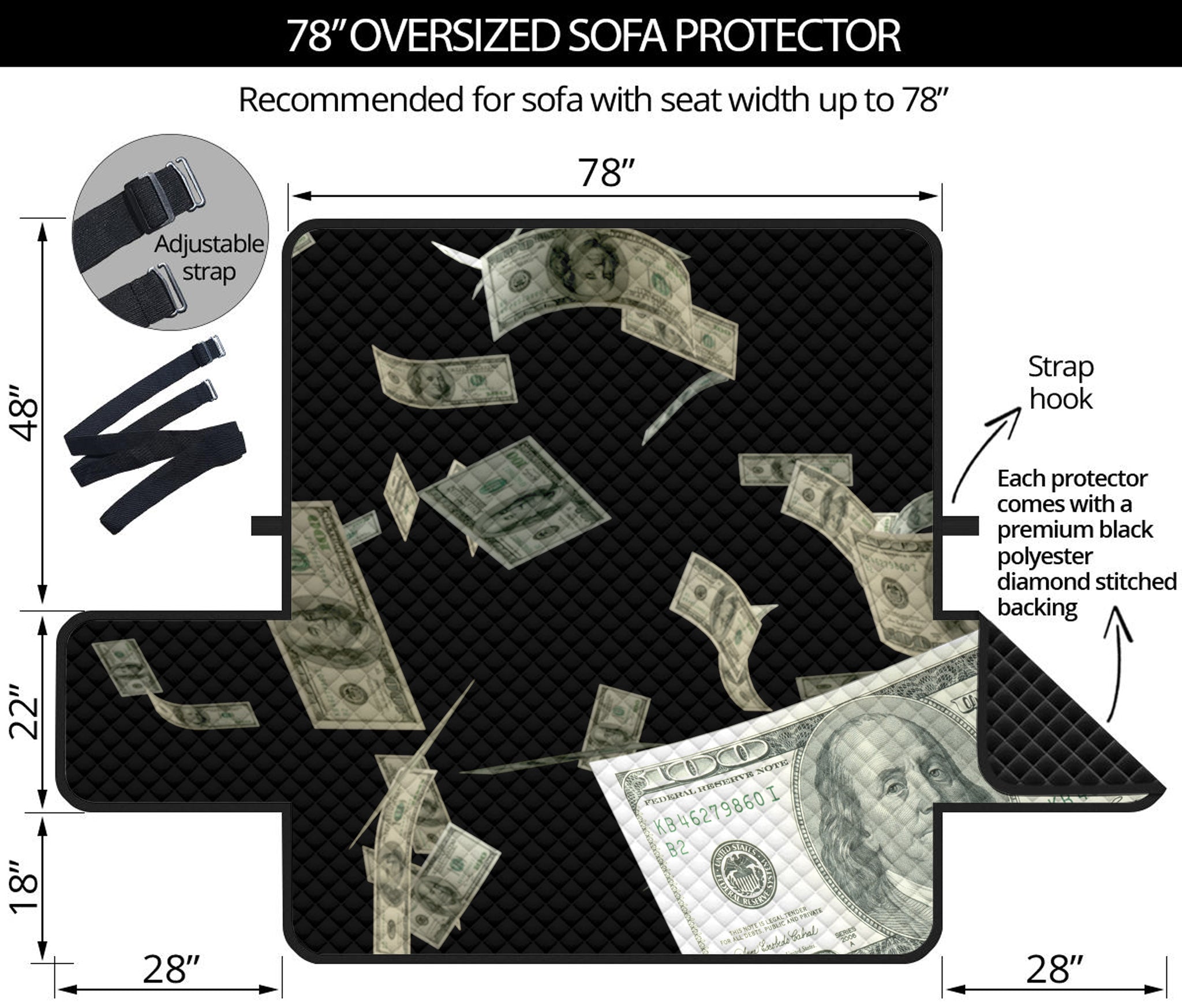 Flying US Dollar Print Oversized Sofa Protector