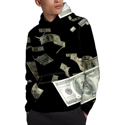 Flying US Dollar Print Pullover Hoodie