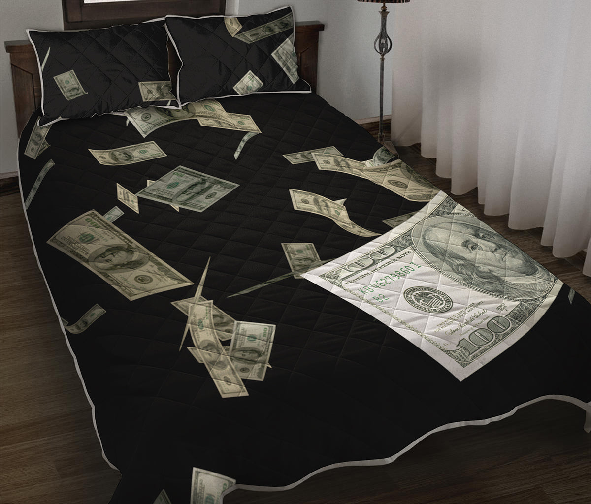 Flying US Dollar Print Quilt Bed Set