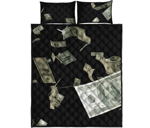 Flying US Dollar Print Quilt Bed Set