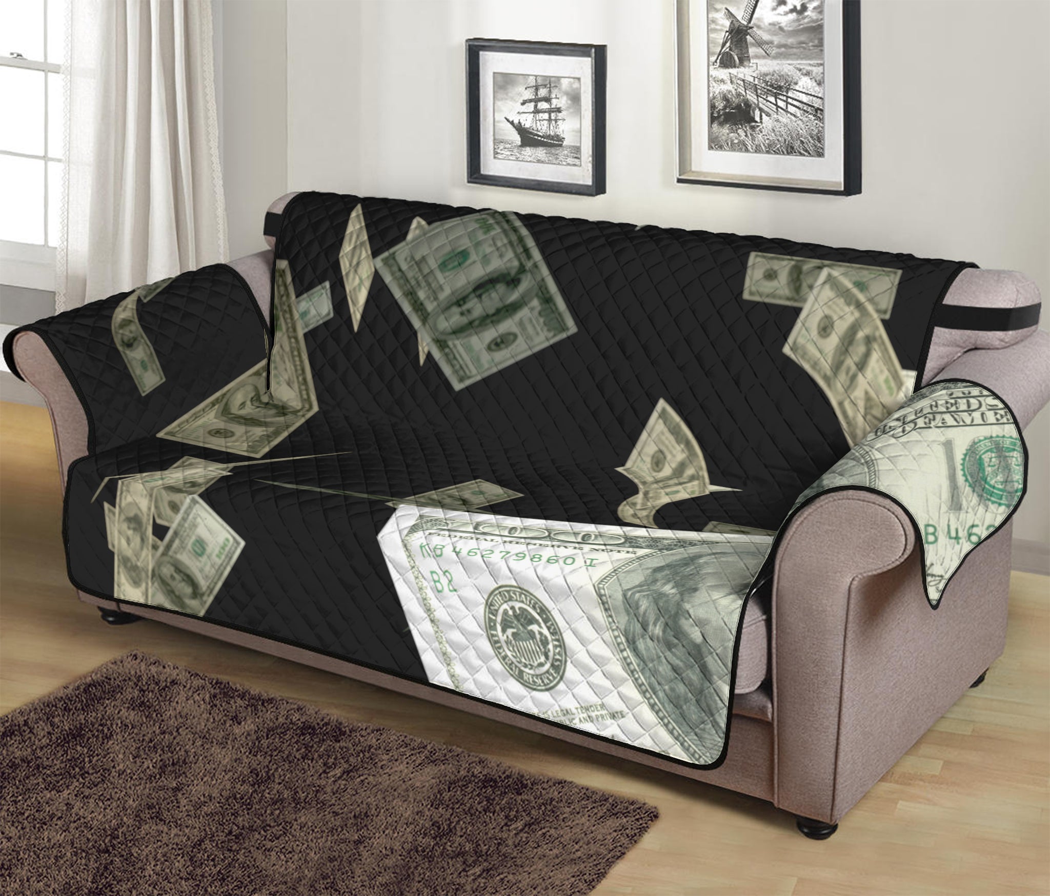 Flying US Dollar Print Sofa Protector