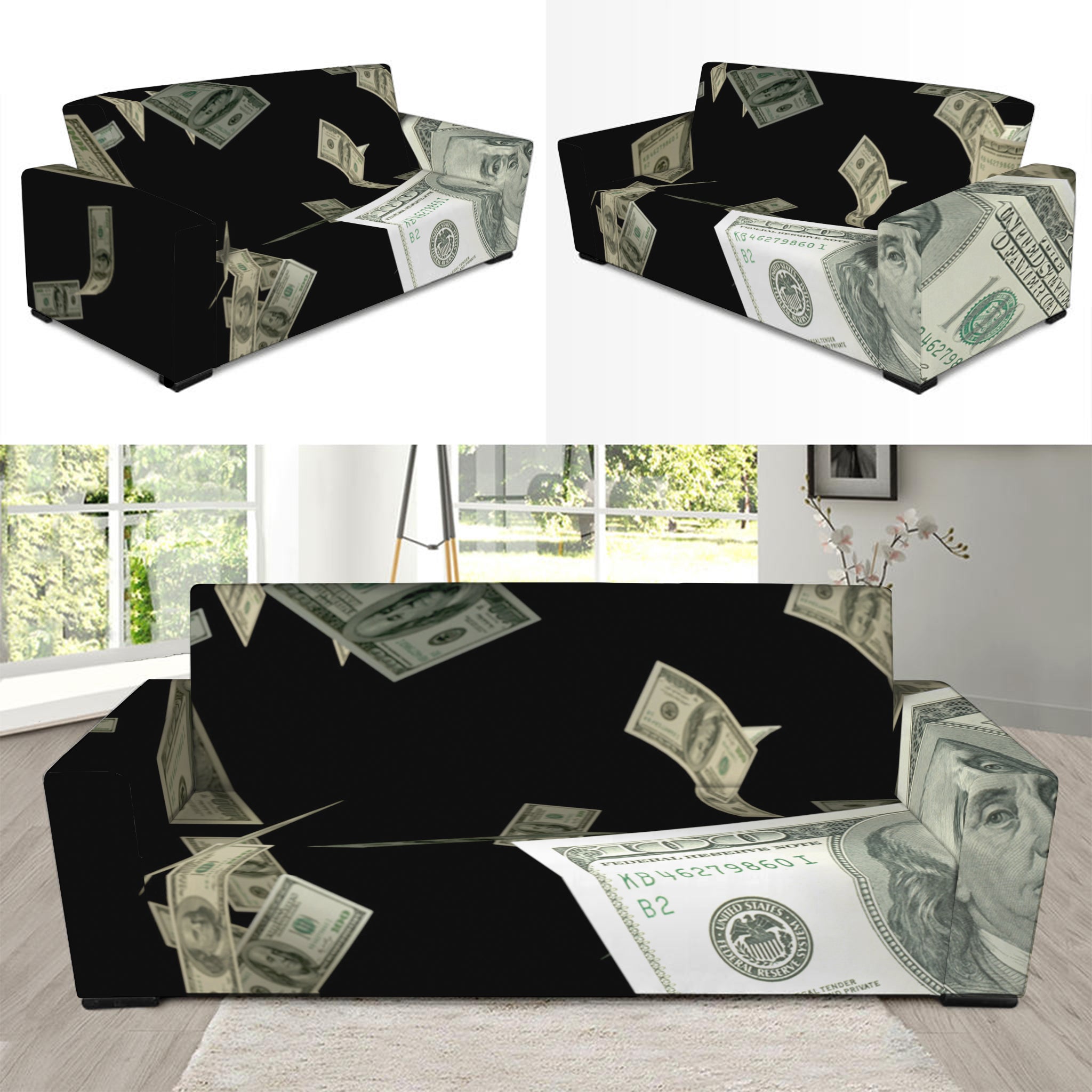 Flying US Dollar Print Sofa Slipcover