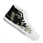 Flying US Dollar Print White High Top Shoes