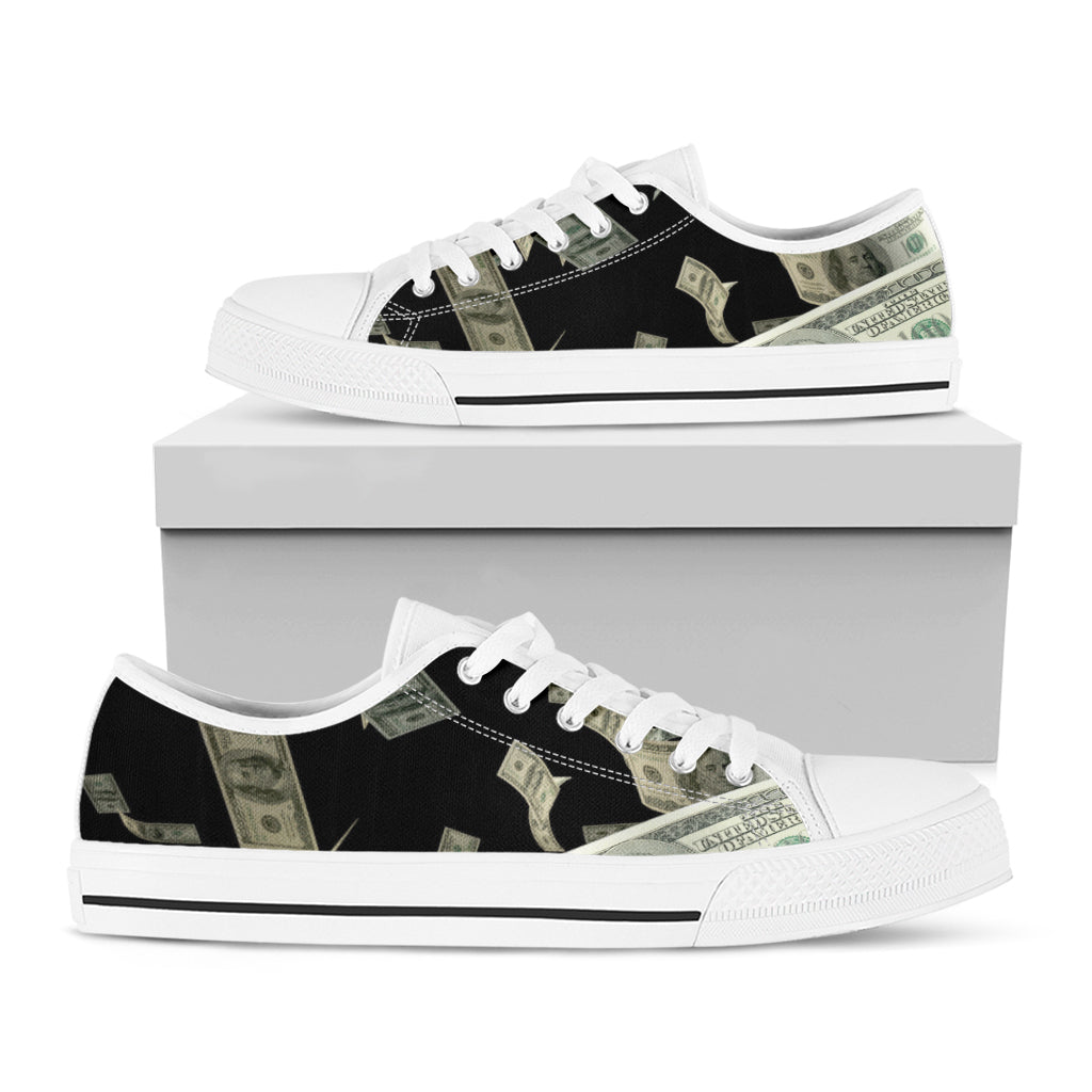 Flying US Dollar Print White Low Top Shoes