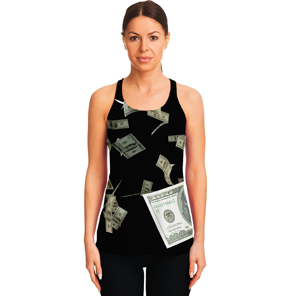 Flying US Dollar Print Women's Racerback Tank Top