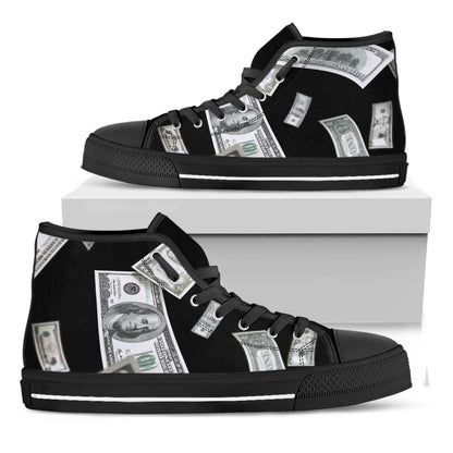 Flying USD Print Black High Top Shoes