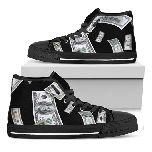 Flying USD Print Black High Top Shoes
