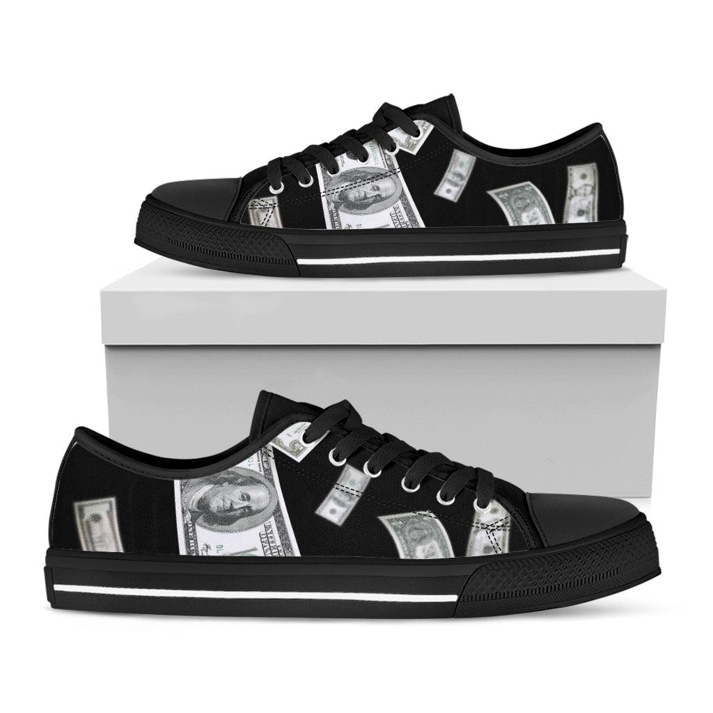 Flying USD Print Black Low Top Shoes