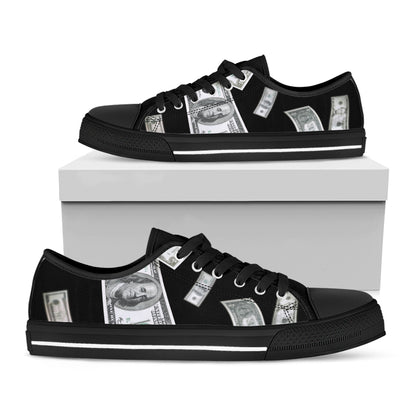 Flying USD Print Black Low Top Shoes