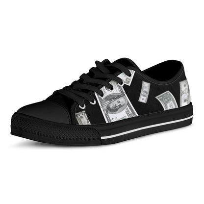 Flying USD Print Black Low Top Shoes