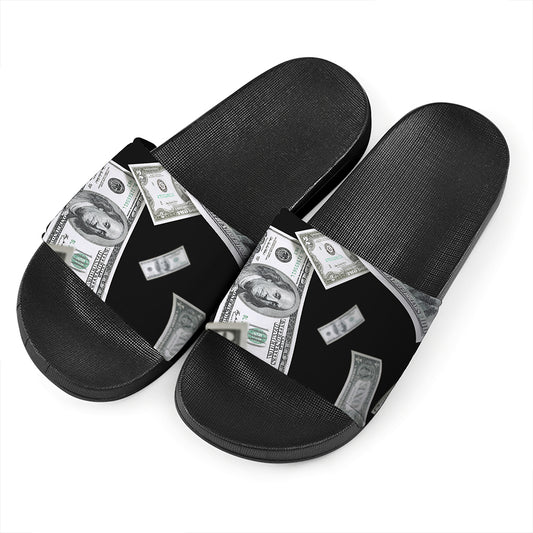 Flying USD Print Black Slide Sandals