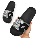 Flying USD Print Black Slide Sandals