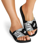 Flying USD Print Black Slide Sandals