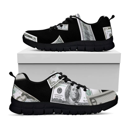 Flying USD Print Black Sneakers