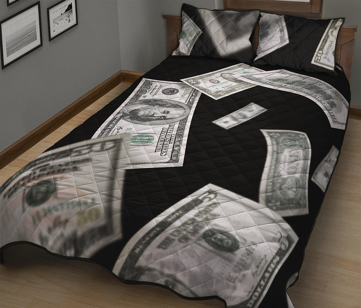 Flying USD Print Quilt Bed Set