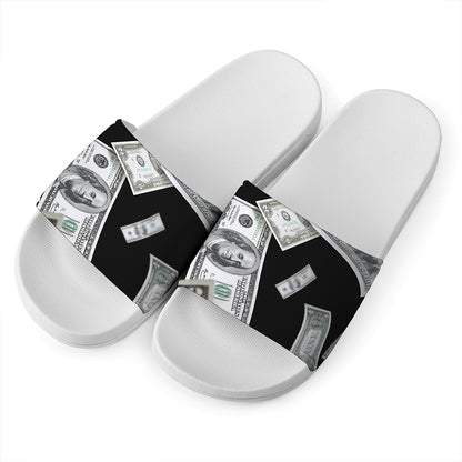 Flying USD Print White Slide Sandals