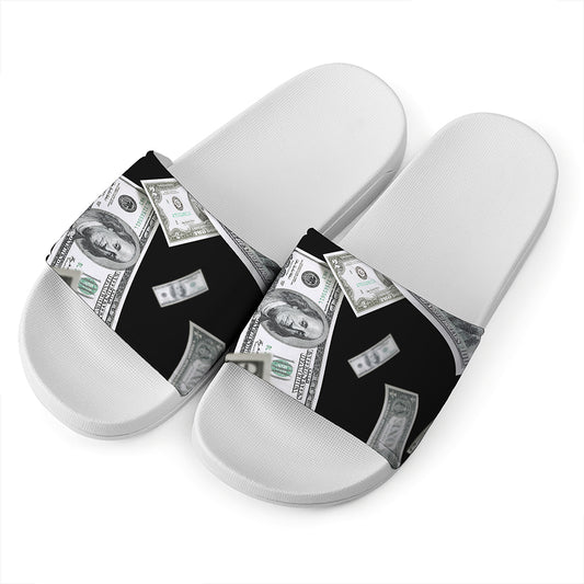 Flying USD Print White Slide Sandals