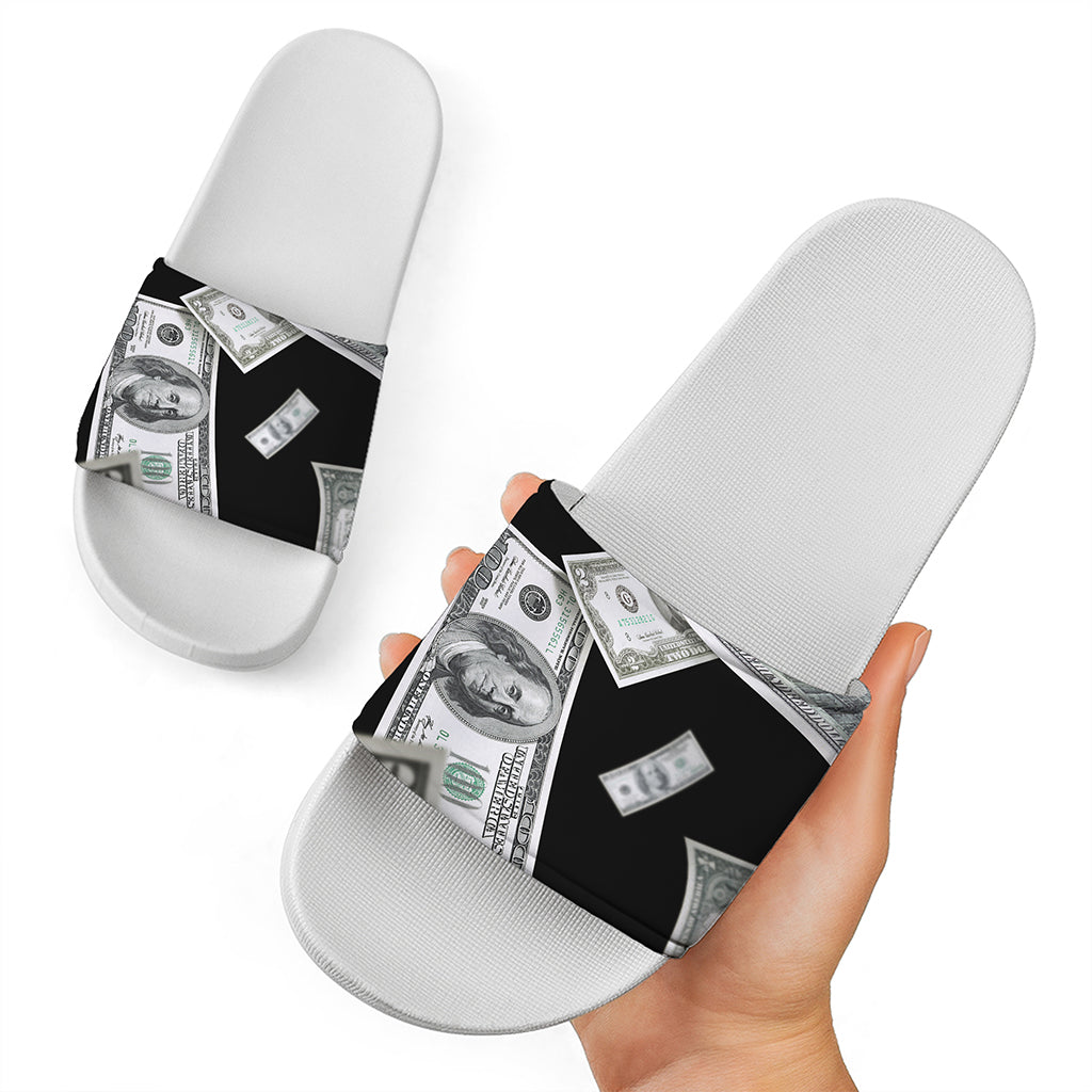 Flying USD Print White Slide Sandals