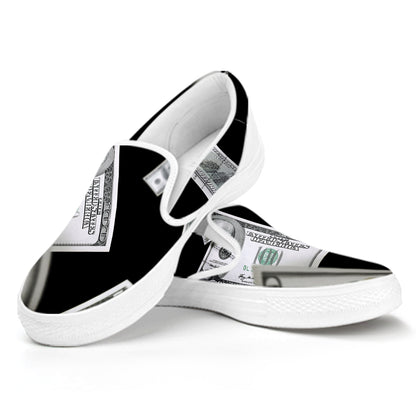 Flying USD Print White Slip On Shoes