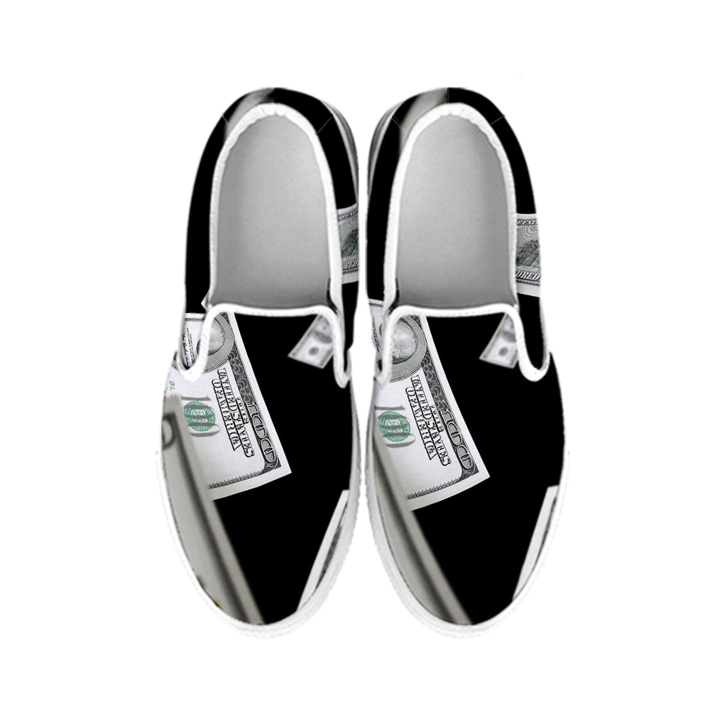 Flying USD Print White Slip On Shoes