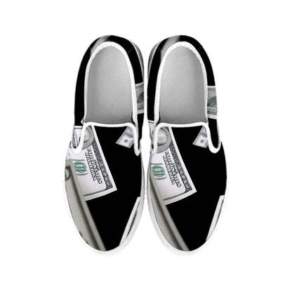 Flying USD Print White Slip On Shoes