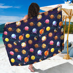 Food Planets Pattern Print Beach Sarong Wrap