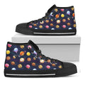 Food Planets Pattern Print Black High Top Sneakers