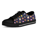 Food Planets Pattern Print Black Low Top Shoes
