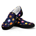Food Planets Pattern Print Black Slip On Sneakers