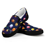 Food Planets Pattern Print Black Slip On Shoes