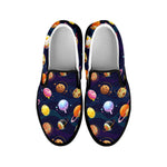 Food Planets Pattern Print Black Slip On Shoes