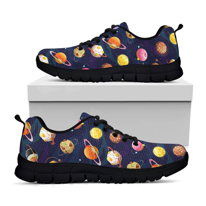 Food Planets Pattern Print Black Sneakers