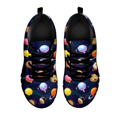 Food Planets Pattern Print Black Sneakers