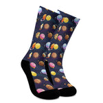 Food Planets Pattern Print Crew Socks