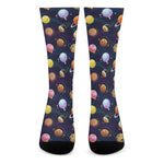 Food Planets Pattern Print Crew Socks