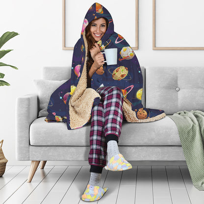 Food Planets Pattern Print Hooded Blanket