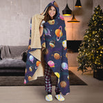 Food Planets Pattern Print Hooded Blanket